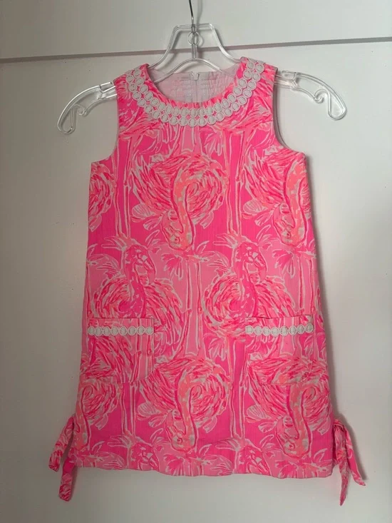Lilly Pulitzer Girls' Pink Flamingo Print Shift Dress size 6 - Picture 1 of 4
